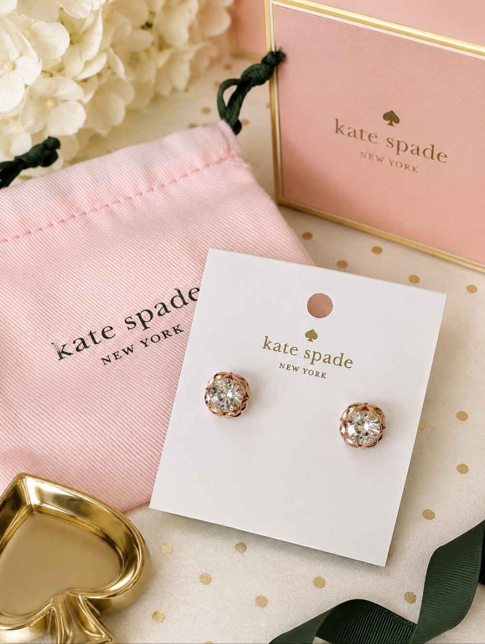 Kate Spade Garden Garland Rose Gold Crystal Stud Earrings,  NWT